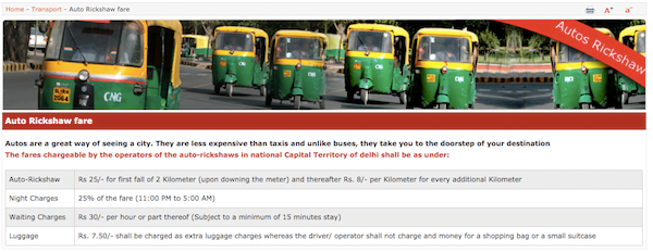 Auto Rickshaw Fare Delhi