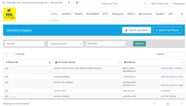 bsnl landline phone directory