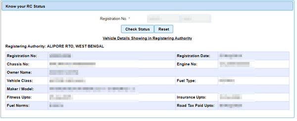 Check RC Status for Car in India