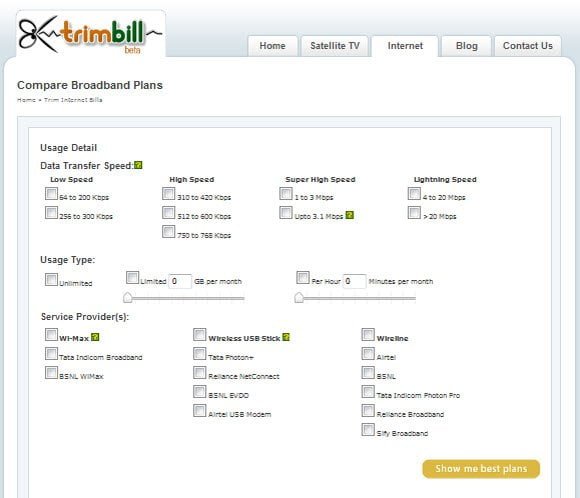 Find the most economical Internet Plan with TrimBill