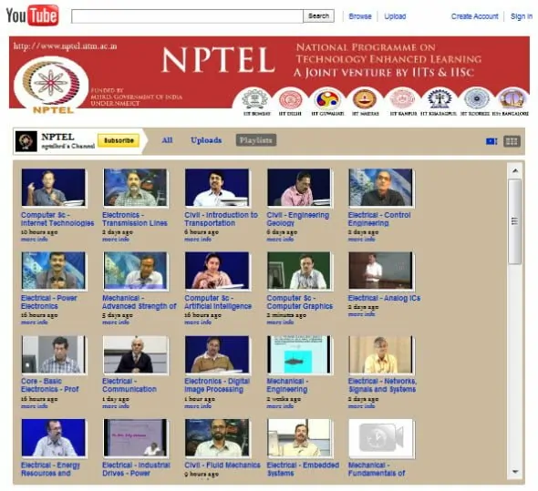 IIT and IISc lectures available on YouTube for free