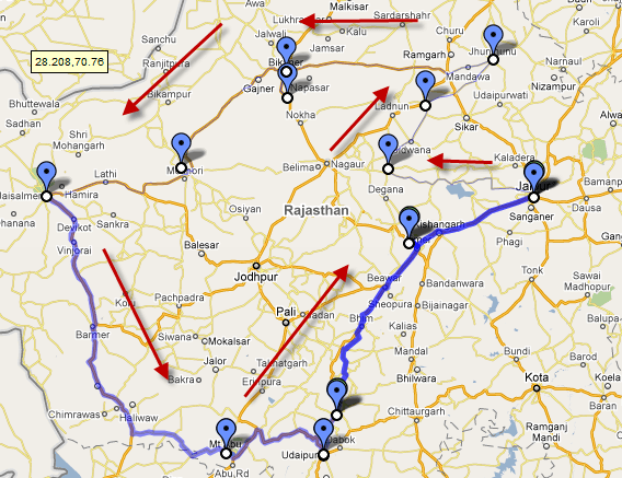 Map for Rajasthan Trip