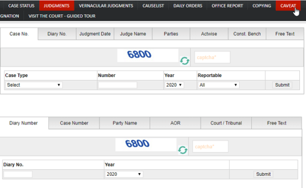 Find SC or HC Case Status Case Orders and Cause List online in India