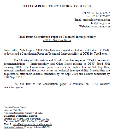 TRAI DTH Comments sep0710