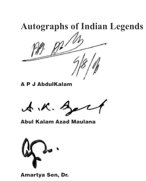 A rare collection of Signatures/Autographs by the Legends of India